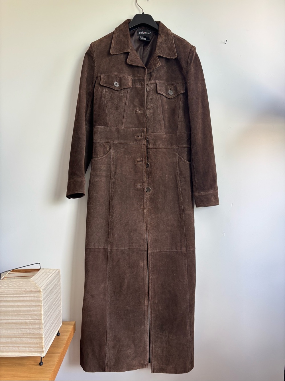 Le Chateau Long Brown Suede Leather Coat